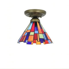 Fan Shaped Tiffany Glass Pendant Light with Amber Beads Accent