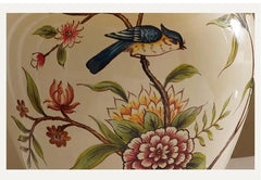 Ceramic Floral Bird Table Lamp with Fabric Shade