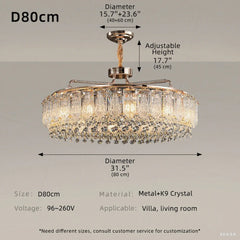 Chandelier with dimensions and specifications on a gray background