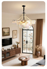 Iridescent Glass Petal Chandelier with Pearl Garland Accents