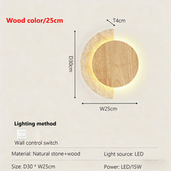 Modern Wood and Stone Arc Wall Sconce with Warm LED Glow