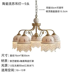 Gold Floral Ceramic Pendant Light with Tassel Fixture