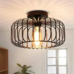 Brushed Open Cage Semi-Flush Mount Ceiling Light Fixture