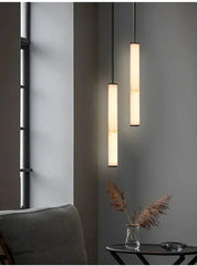 Marble Cylinder Pendant Light with Natural Stone Accent