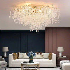 Gold Cascade Crystal Floral Flush Mount Ceiling Light Fixture