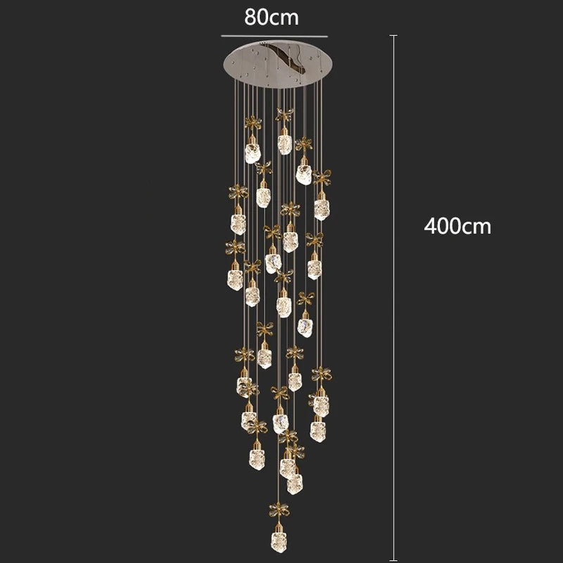 Chandelier with measurements on a black background