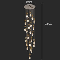 Chandelier with measurements on a black background
