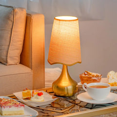 Gold Base Crystal Ball Table Lamp with Textured Orange Shade