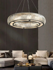 Modern Crystal Ring Pendant Light with Gold Finish Metal Frame