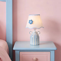 Striped Ceramic Table Lamp with Scalloped Floral Shade