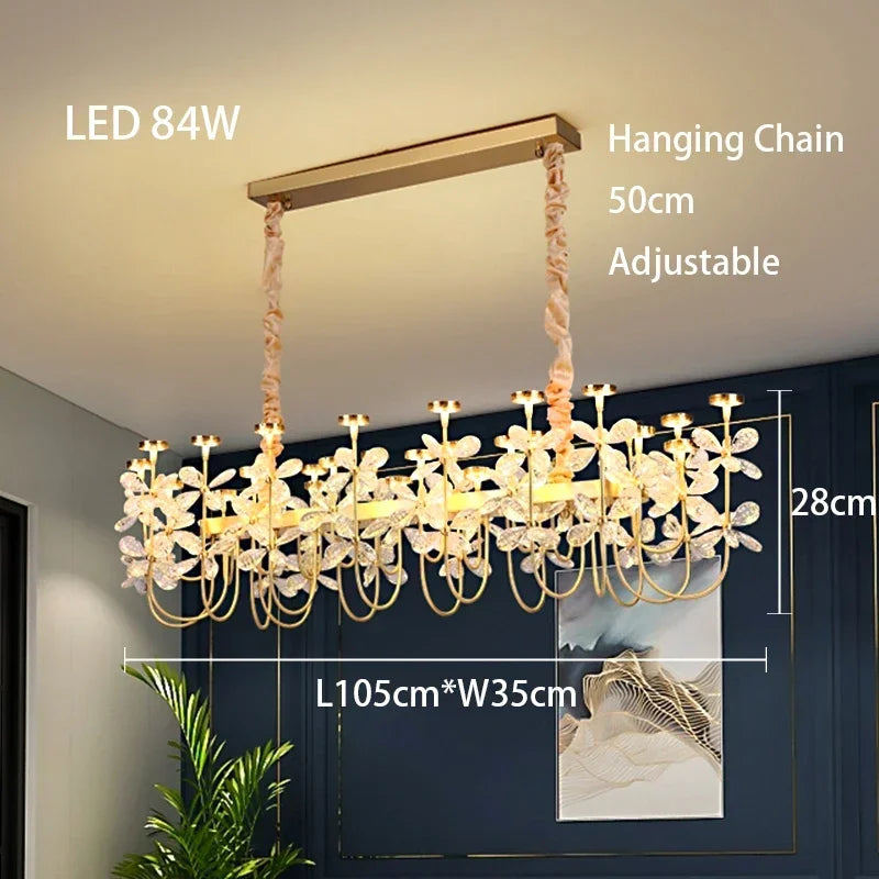 Chandelier with dimensions and specifications on a ceiling