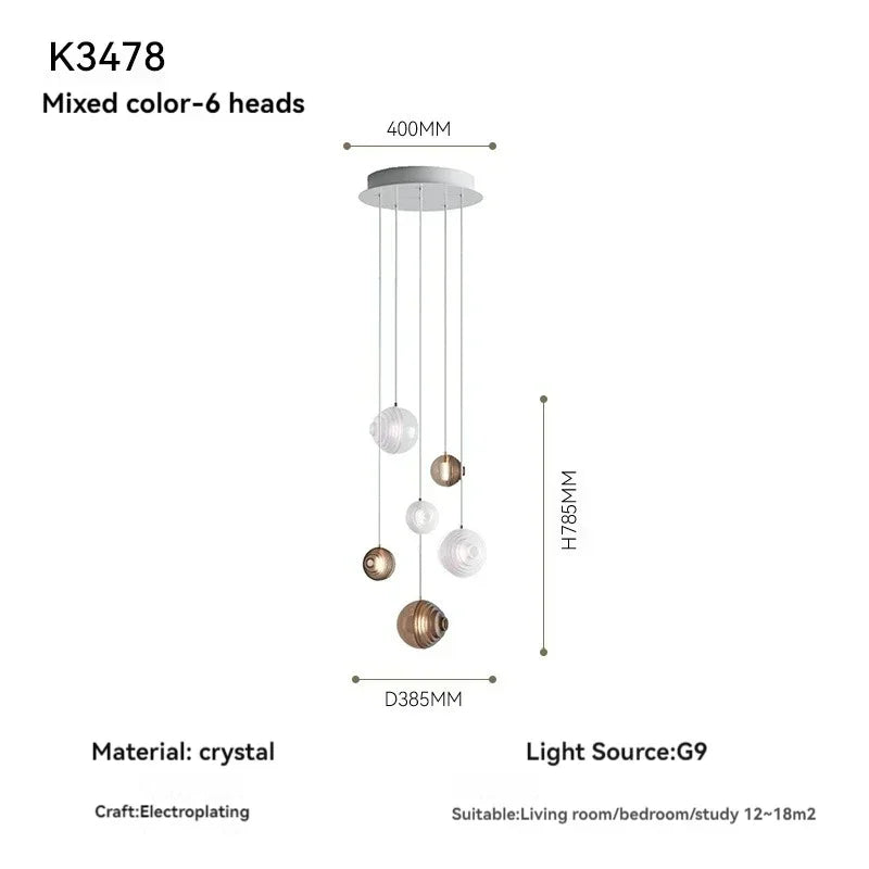 Pendant light with dimensions and specifications on a white background