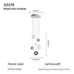 Pendant light with dimensions and specifications on a white background