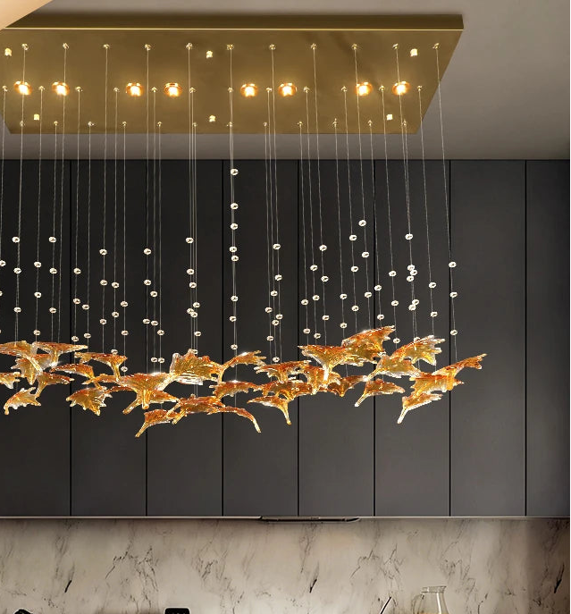 Modern kitchen with a decorative ceiling light fixture