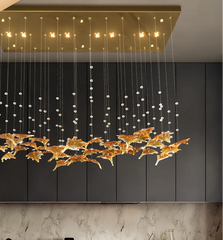 Modern kitchen with a decorative ceiling light fixture