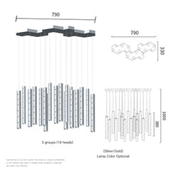 Modern Gold & Silver Geometric Tube Pendant Chandelier