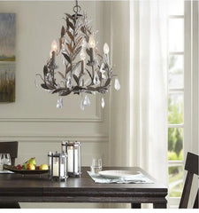 Gold Leaf Crystal Chandelier Metal Frame with Candle Style Lights