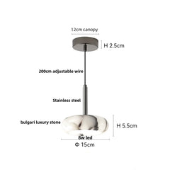 Measurement chart of a pendant light with labeled dimensions on a white background