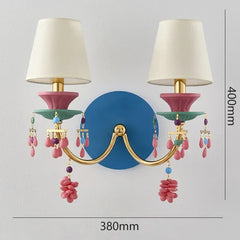Gold Macaron Ceramic Flower Wall Sconce with Blue & Pink Accents