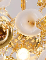 Gold Floral Ceramic Lily Chandelier with Crystal Accents