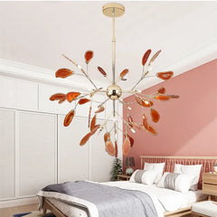 Gold Branch Sputnik Chandelier with Blue Agate Slices