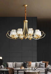 Gold Floral Crystal Chandelier with Fluted Glass Shades