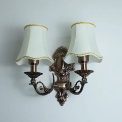 Gold Finish Metal Frame Fabric Shade Candle Sconce Wall Light
