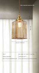 Brass Square Pendant Light with Textured Amber Glass Shade