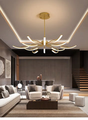 Gold Starburst Chandelier Pendant Light with Curved Arms
