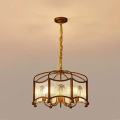 Brushed Gold Floral Pendant Light with Frosted Glass