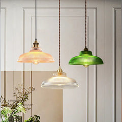 Glass Dome Pendant Light Polished Copper Hanging Illumination