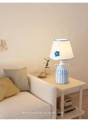 Striped Ceramic Table Lamp with Scalloped Floral Shade
