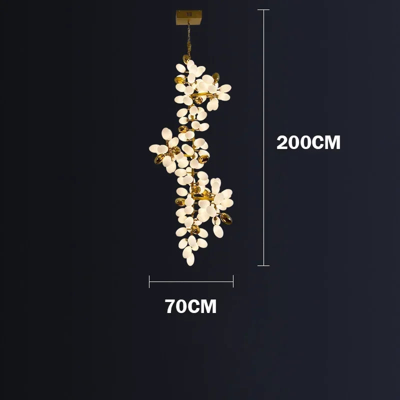 Chandelier with measurements on a black background