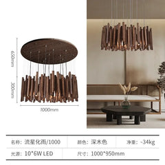 Modern Wood Stick Chandelier Light Fixture with Natural Wood Accents
