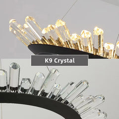 Chandelier with K9 Crystal label on a gray background