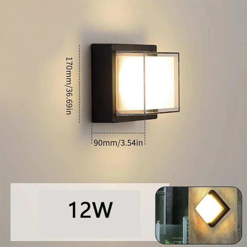 Wall-mounted light fixture with dimensions and wattage information on a neutral background