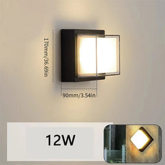 Wall-mounted light fixture with dimensions and wattage information on a neutral background