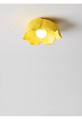 Pink Yellow Ceramic Flower Semi-Flush Ceiling Light