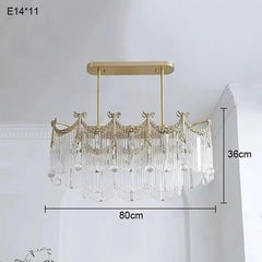 Gold Crystal Chandelier Pendant Light with Cascade Glass Rods & Beads