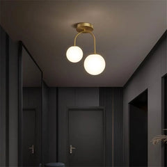 Gold Arch Dual Globe Semi-Flush Mount Ceiling Light Fixture