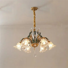 Gold Floral Glass Chandelier Multi-Arm Pendant Light