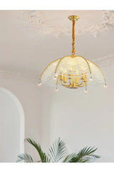 Gold Crystal Fan Shape Chandelier Hanging Pendant Light