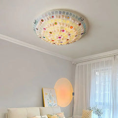 Mosaic Shell and Colored Glass Flush Mount Ceiling Light Fixture