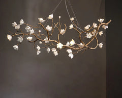 Ceramic Blossom Branch Pendant Light with Gold Finish Metal Frame