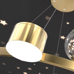 Modern Gold Ring Chandelier with Starburst Crystal Globe Shades