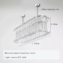 Crystal chandelier with dimensions and material details on a white background