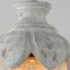 Wood Carved Floral Pendant Light Fixture Floral Stems Glass Shades