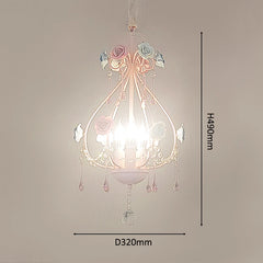 Pink Rose Crystal Chandelier Pendant Light with Floral Accents
