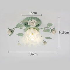 Green Flower Flush Mount Ceiling Light with White Roses