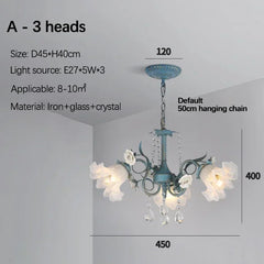 Blue Floral Ceramic Chandelier with Crystal Accents